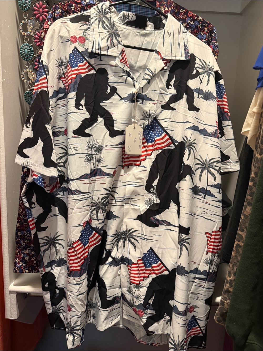 Patriotic Bigfoot Hawaiian Shirt with American Flag Print